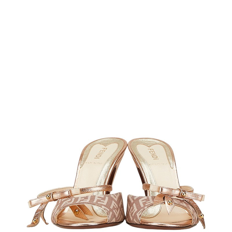 Fendi Zucca Logo Ribbon Mules Sandals Canvas Patent Leather