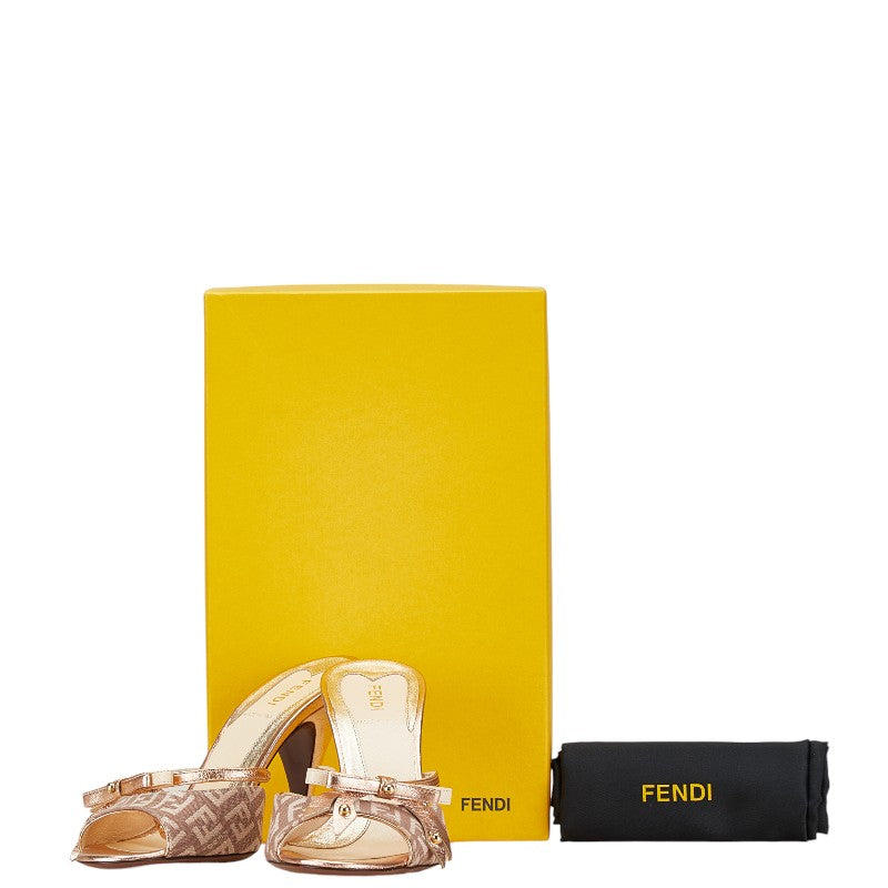 Fendi Zucca Logo Ribbon Mules Sandals Canvas Patent Leather