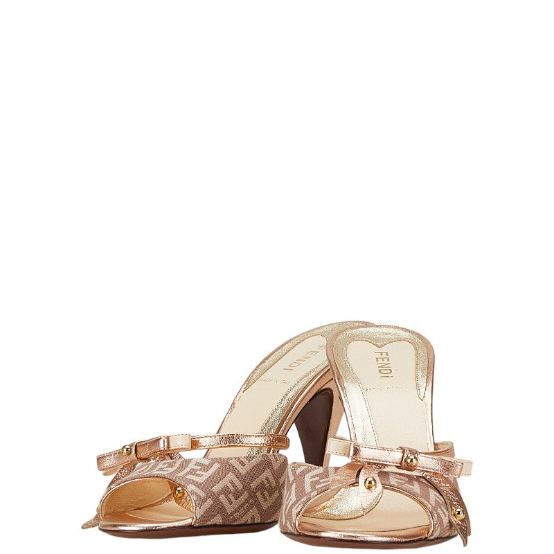 Fendi Zucca Logo Ribbon Mules Sandals Canvas Patent Leather