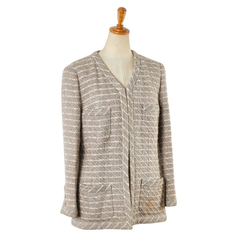 Chanel Tweed Jacket Beige Pink White in Very Good Condition