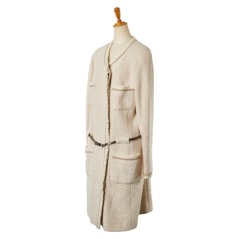 Chanel Wool Silk Long Coat Beige