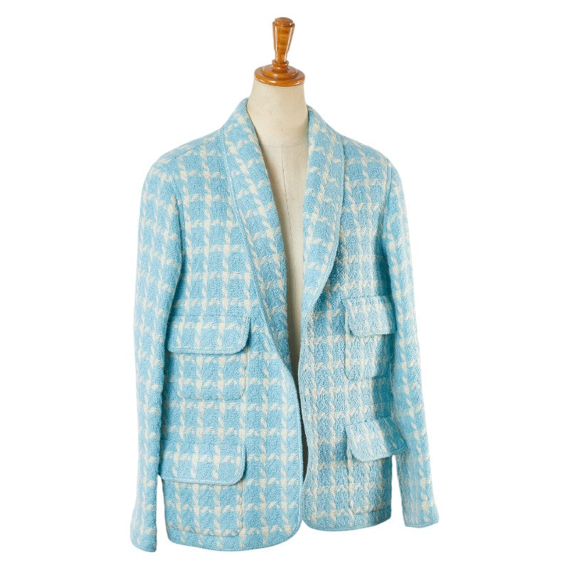 Chanel Tweed Jacket Blue White in Very Good Condition