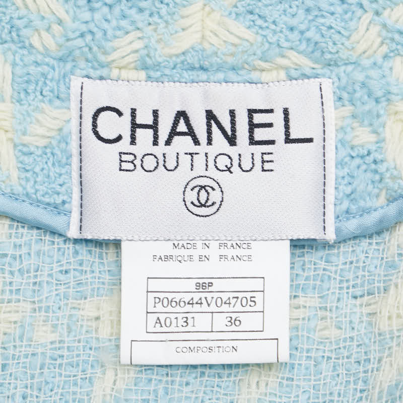 Chanel Tweed Jacket Blue White in Very Good Condition