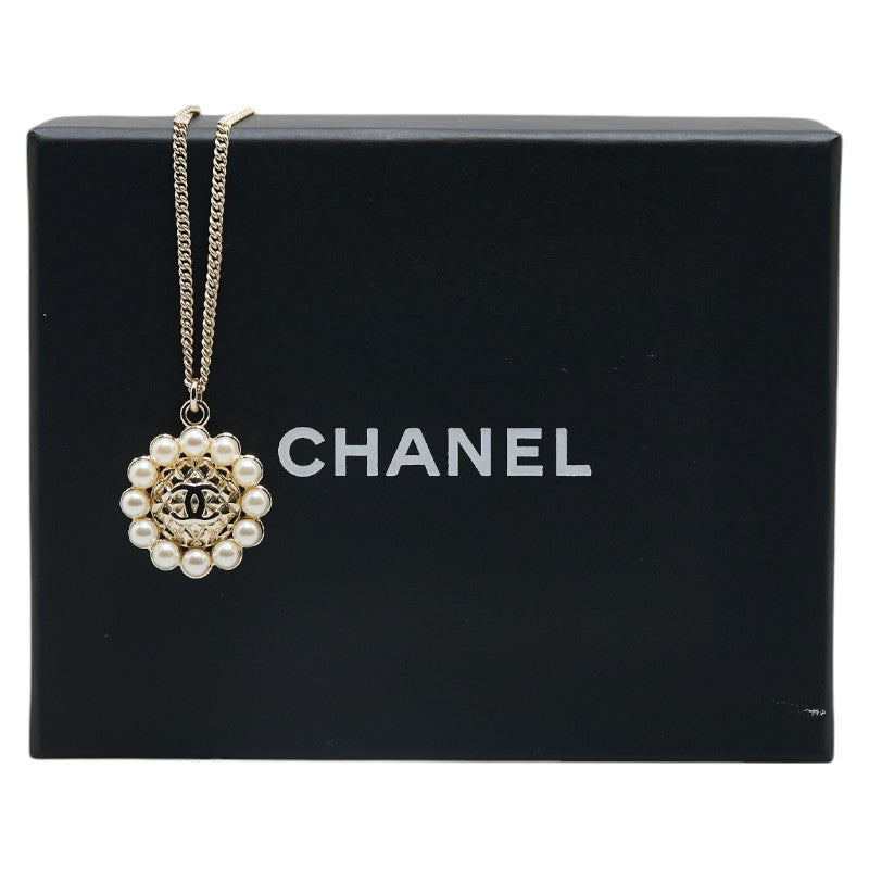 Chanel Coco Mark Chain Necklace Gold Plated Pearl in Very Good Condition