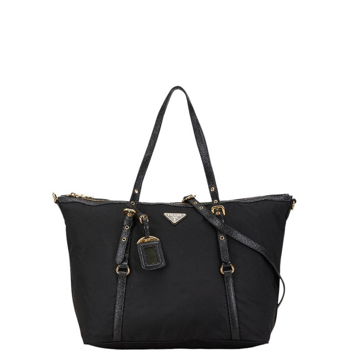 Prada Nylon Leather Tote Bag Black