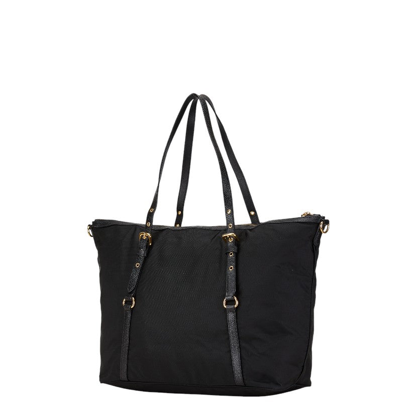 Prada Nylon Leather Tote Bag Black