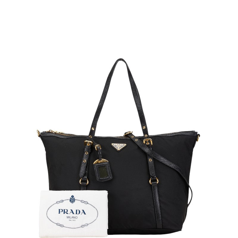 Prada Nylon Leather Tote Bag Black