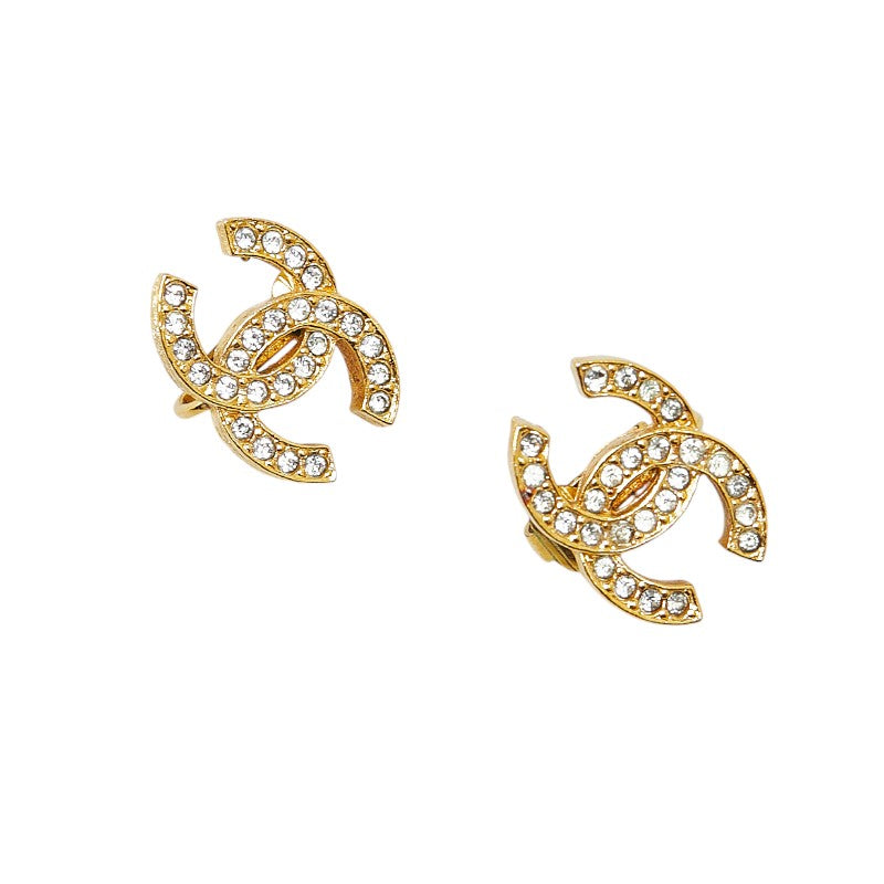 Chanel Coco Mark Rhinestone Earrings Gold