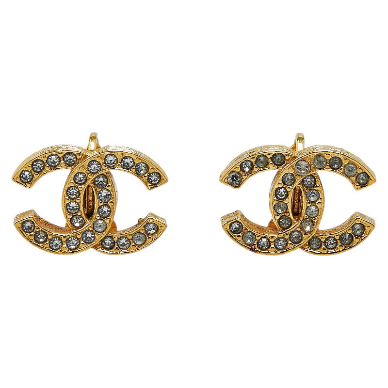 Chanel Coco Mark Rhinestone Earrings Gold