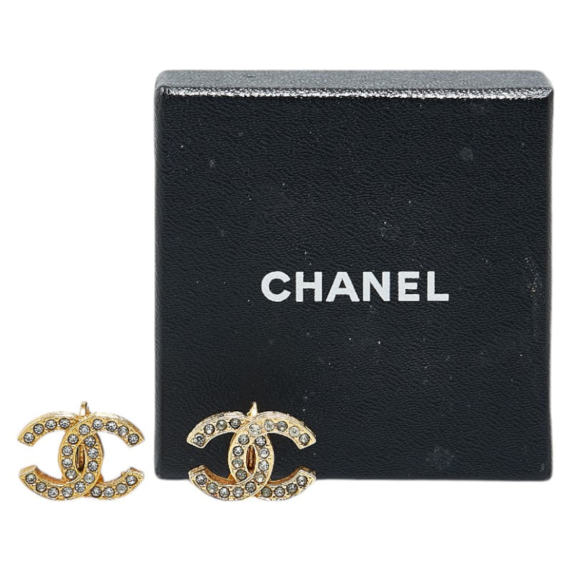 Chanel Coco Mark Rhinestone Earrings Gold