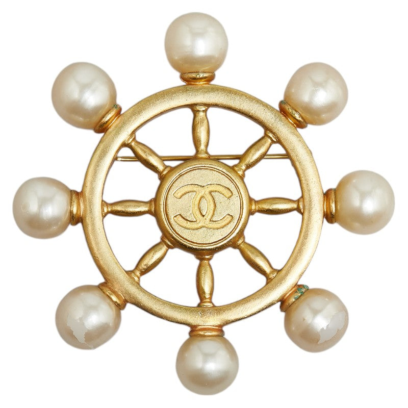 Chanel Vintage Coco Mark Brooch Gold Pearl