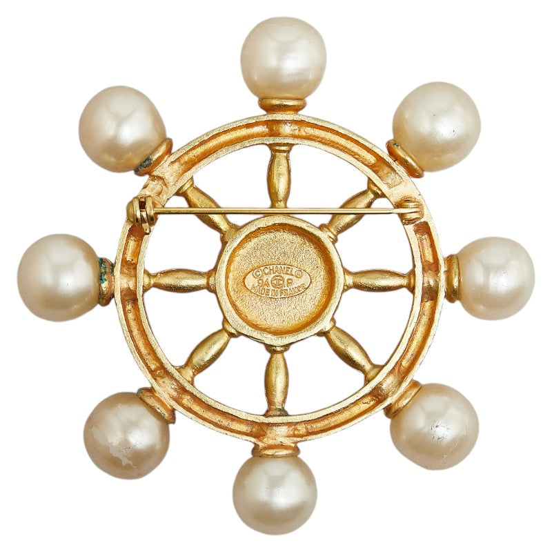 Chanel Vintage Coco Mark Brooch Gold Pearl