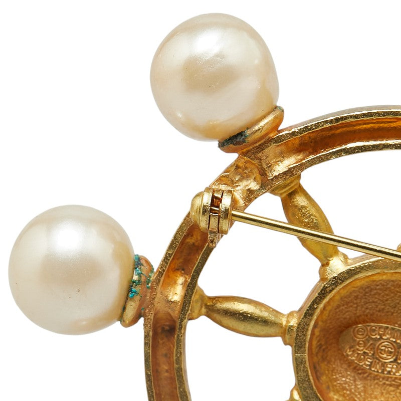 Chanel Vintage Coco Mark Brooch Gold Pearl