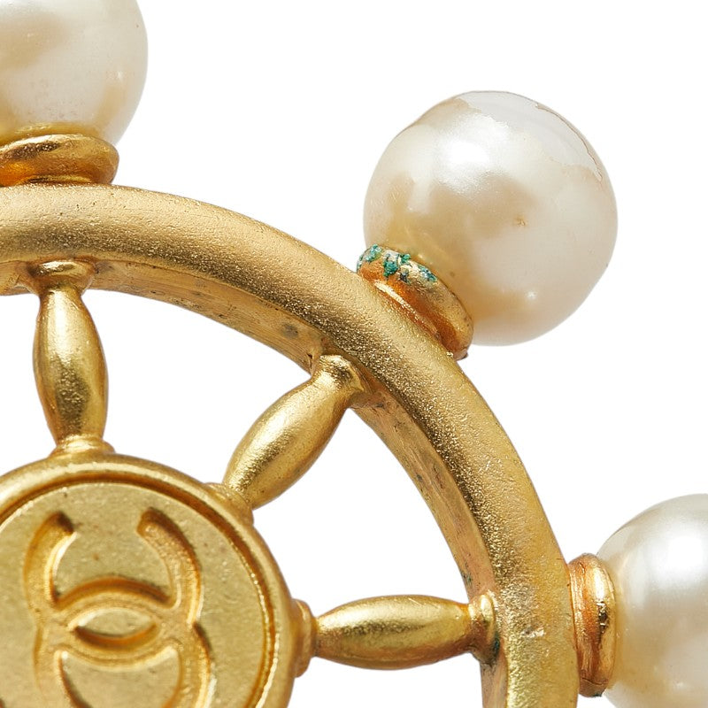 Chanel Vintage Coco Mark Brooch Gold Pearl