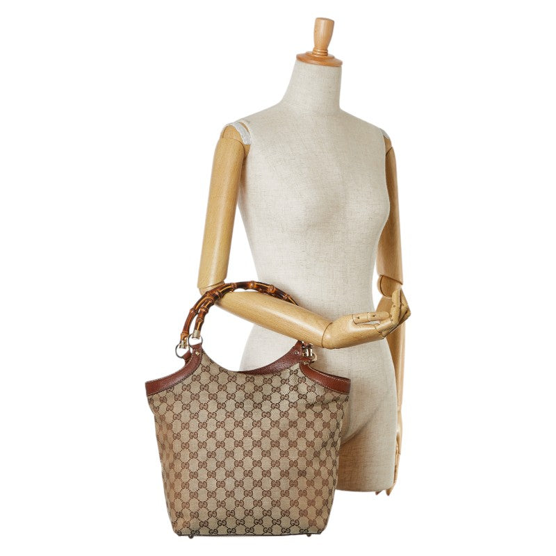 Gucci Bamboo Canvas Leather Handbag 137394