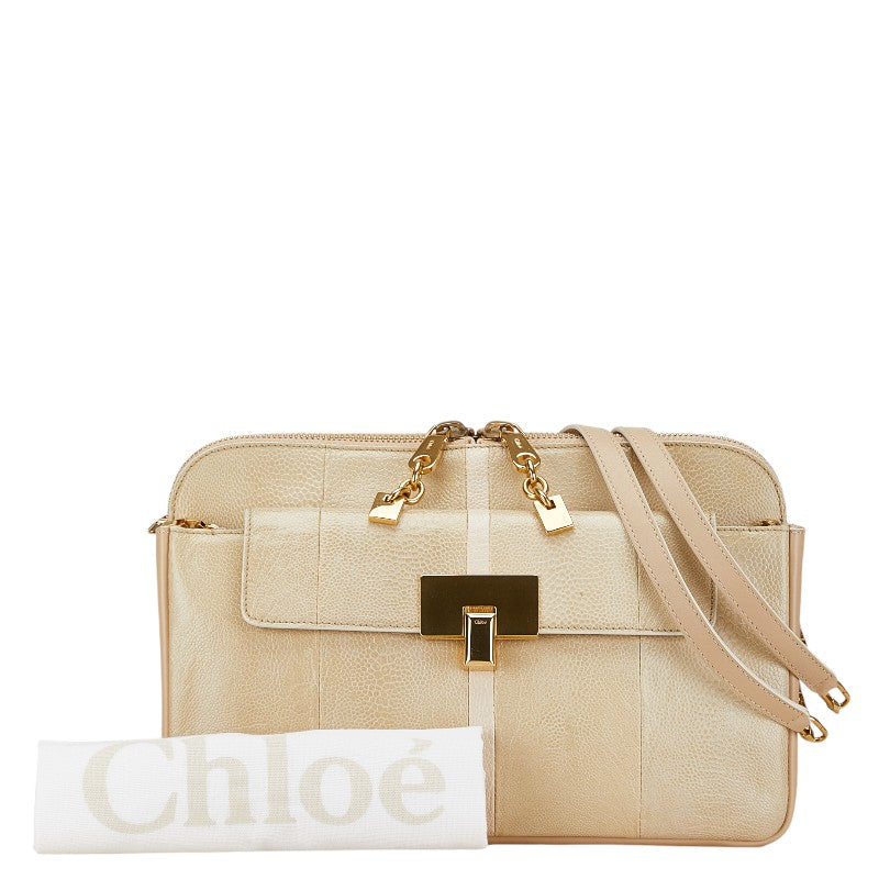 Chloe Lucy Leather Chain Shoulder Bag Beige