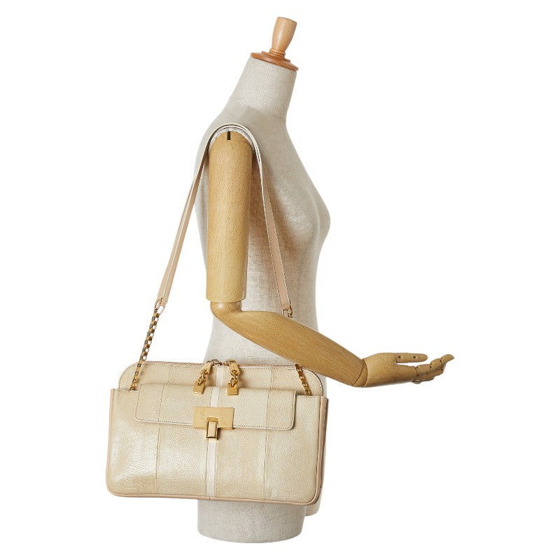 Chloe Lucy Leather Chain Shoulder Bag Beige