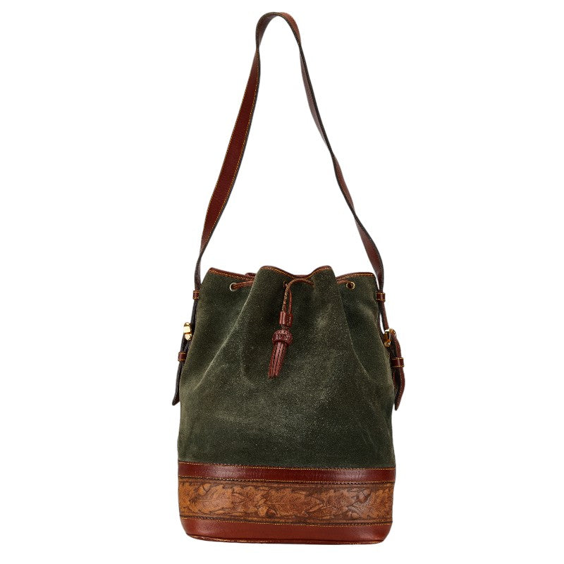 Loewe Leather Suede Shoulder Bag Khaki Green Brown