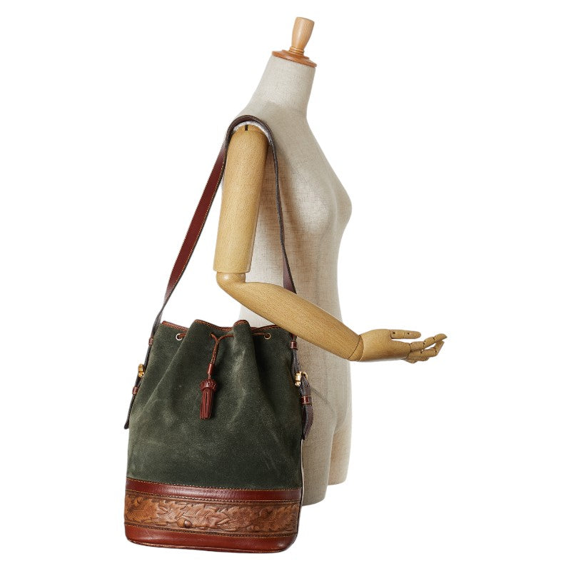 Loewe Leather Suede Shoulder Bag Khaki Green Brown