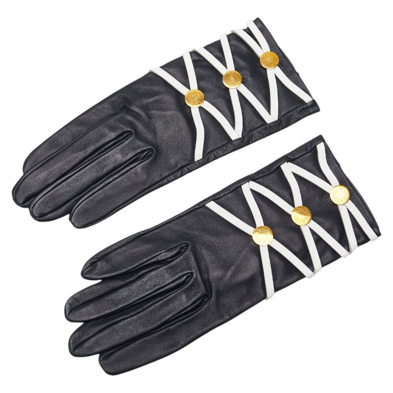 Hermes Leather Gloves Navy