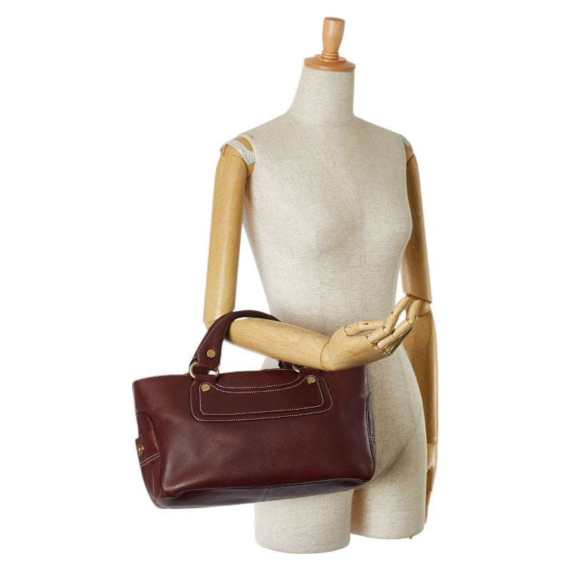 Celine Leather Boogie Handbag Wine Red