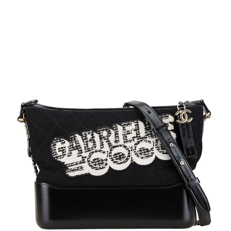 Chanel Gabrielle Chain Shoulder Bag Black Felt Leather