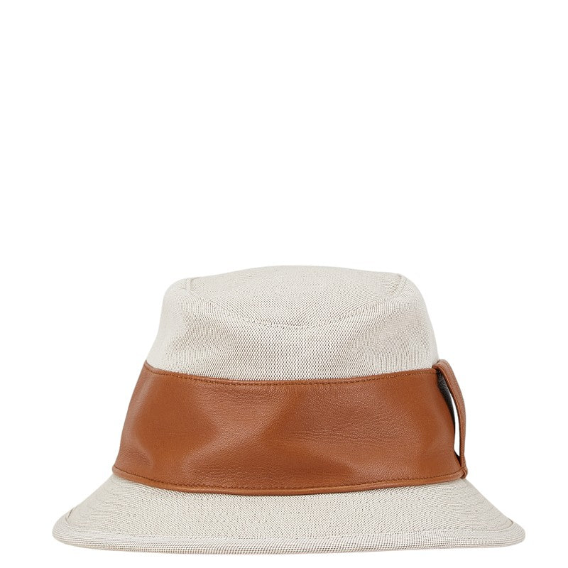 Hermes Cotton Leather Bucket Hat Beige Brown