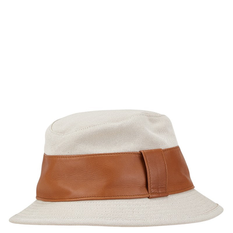 Hermes Cotton Leather Bucket Hat Beige Brown