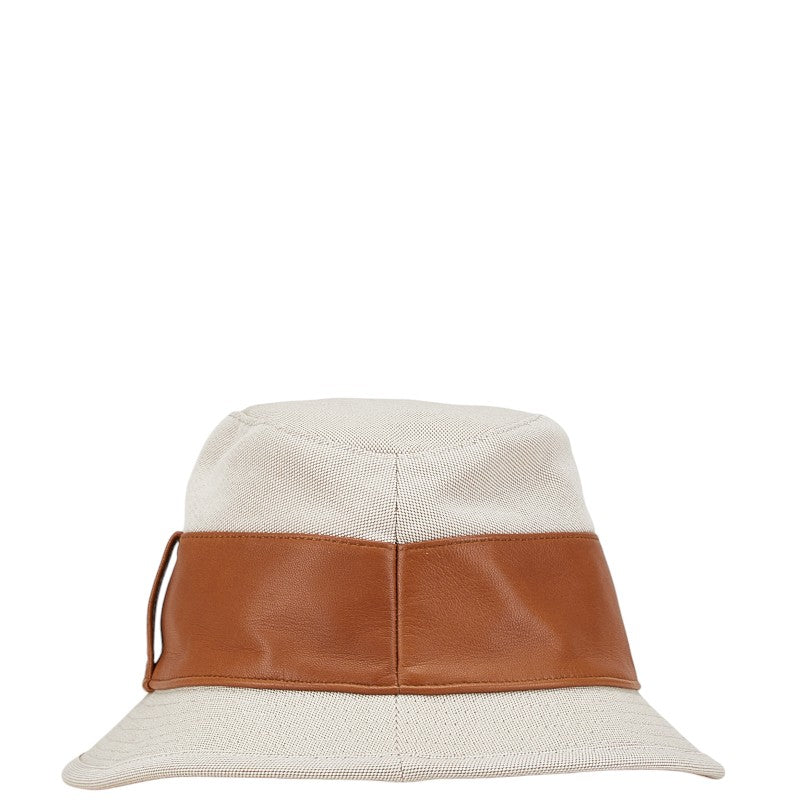 Hermes Cotton Leather Bucket Hat Beige Brown