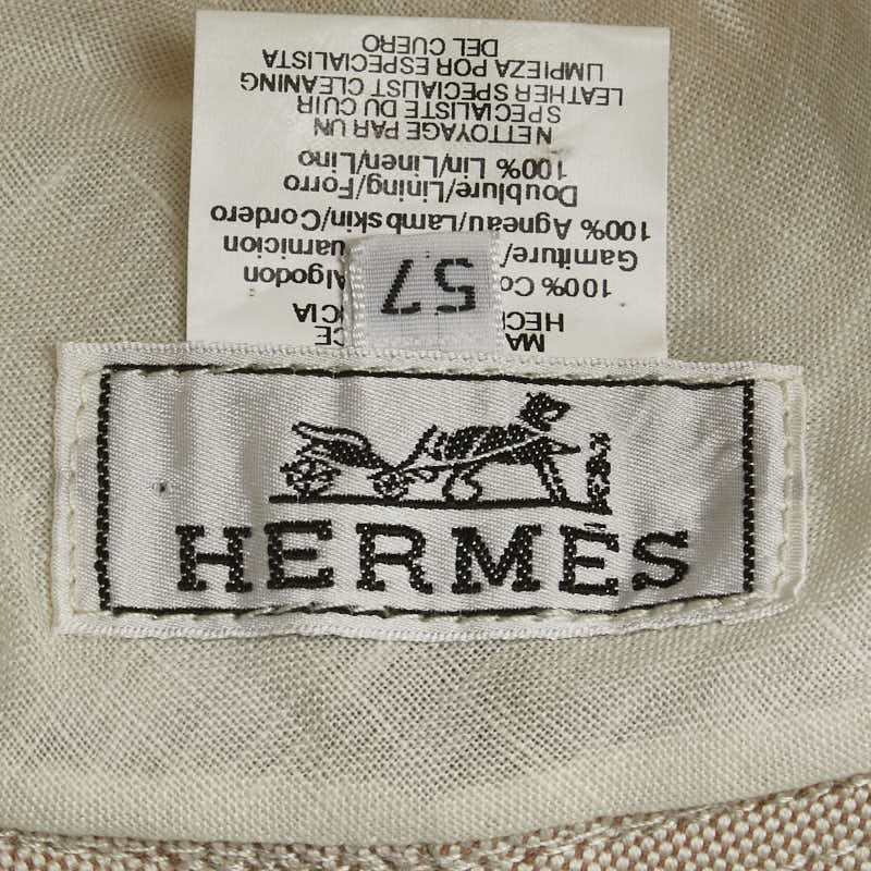 Hermes Cotton Leather Bucket Hat Beige Brown