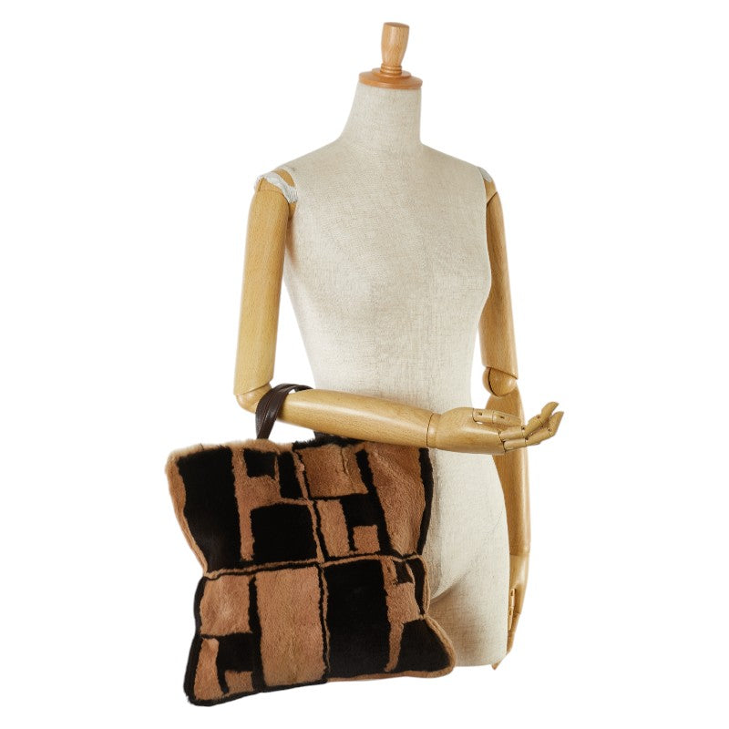 Loewe Fur Leather Handbag Brown Beige