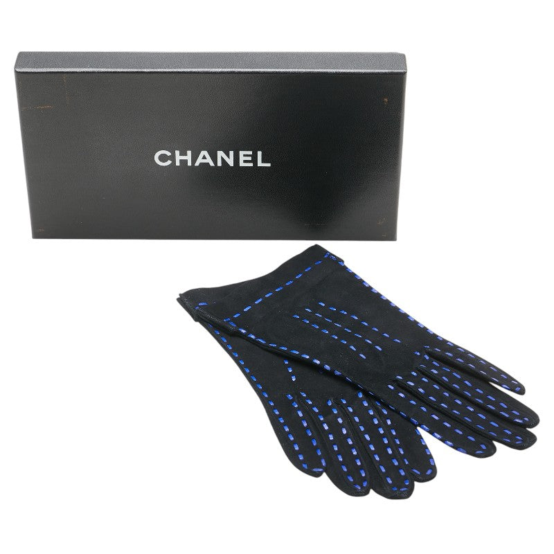 Chanel Suede Gloves Black Blue