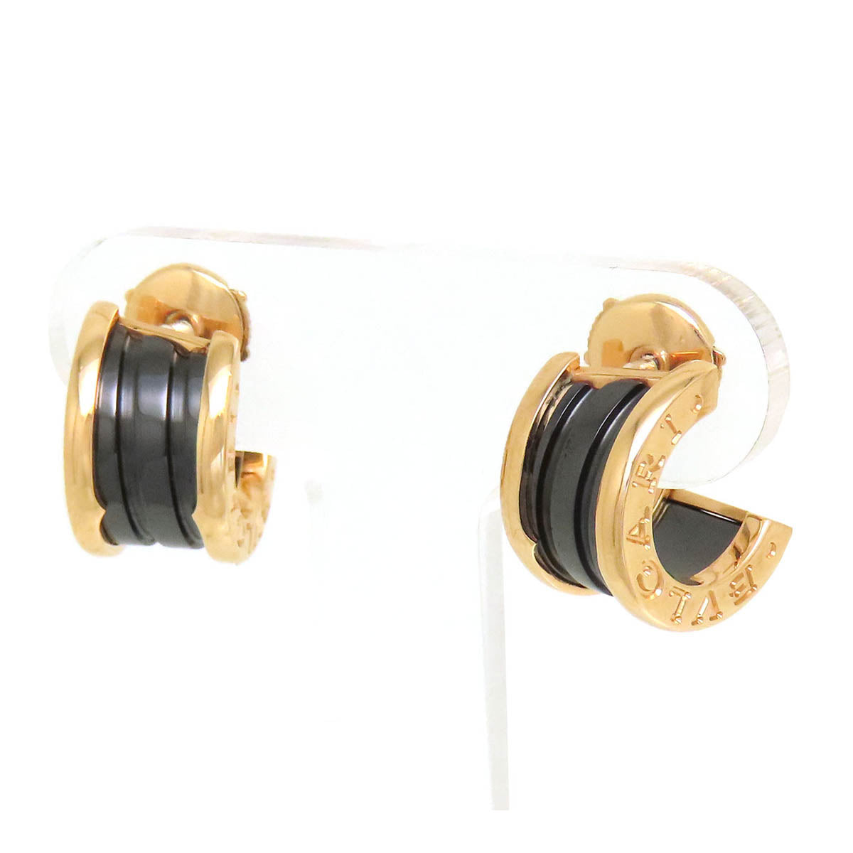 Bvlgari K18PG Black Ceramic Hoop Earrings