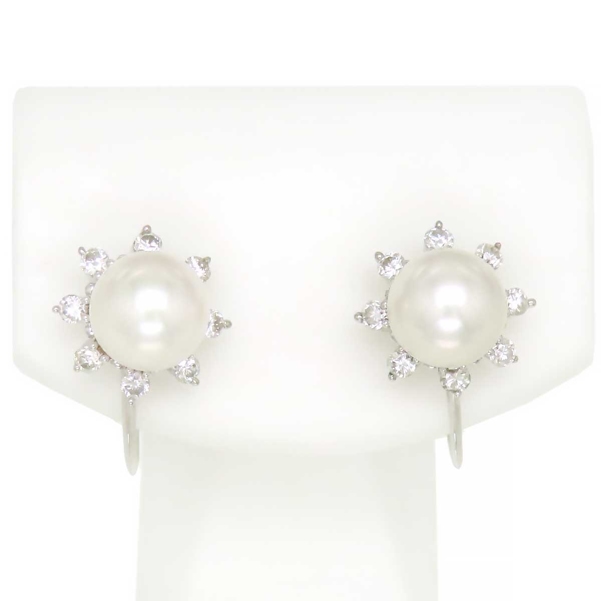 Tasaki K14 WG Akoya Pearl Diamond Earrings