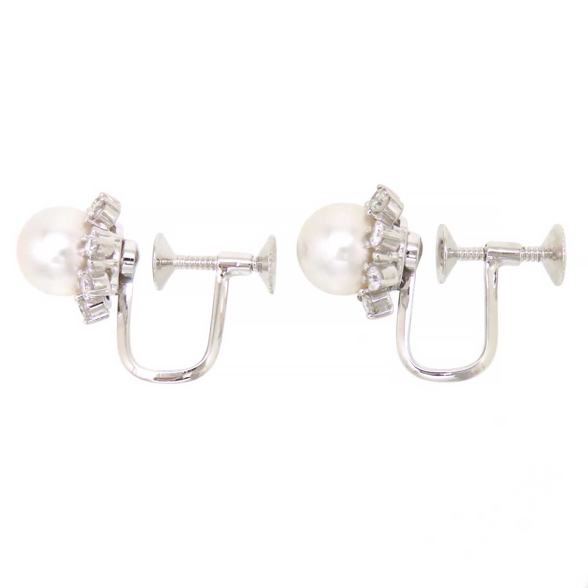 Tasaki K14 WG Akoya Pearl Diamond Earrings