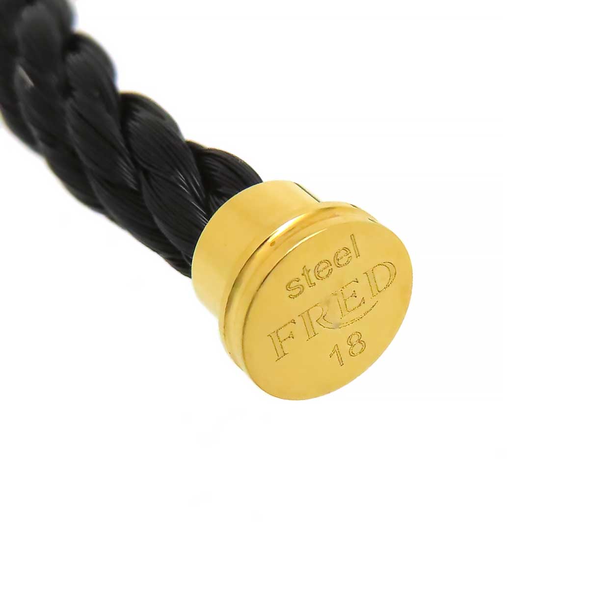 Fred Cable Steel Yellow Gold Plated Stainless Steel End Textile Black Bracelet