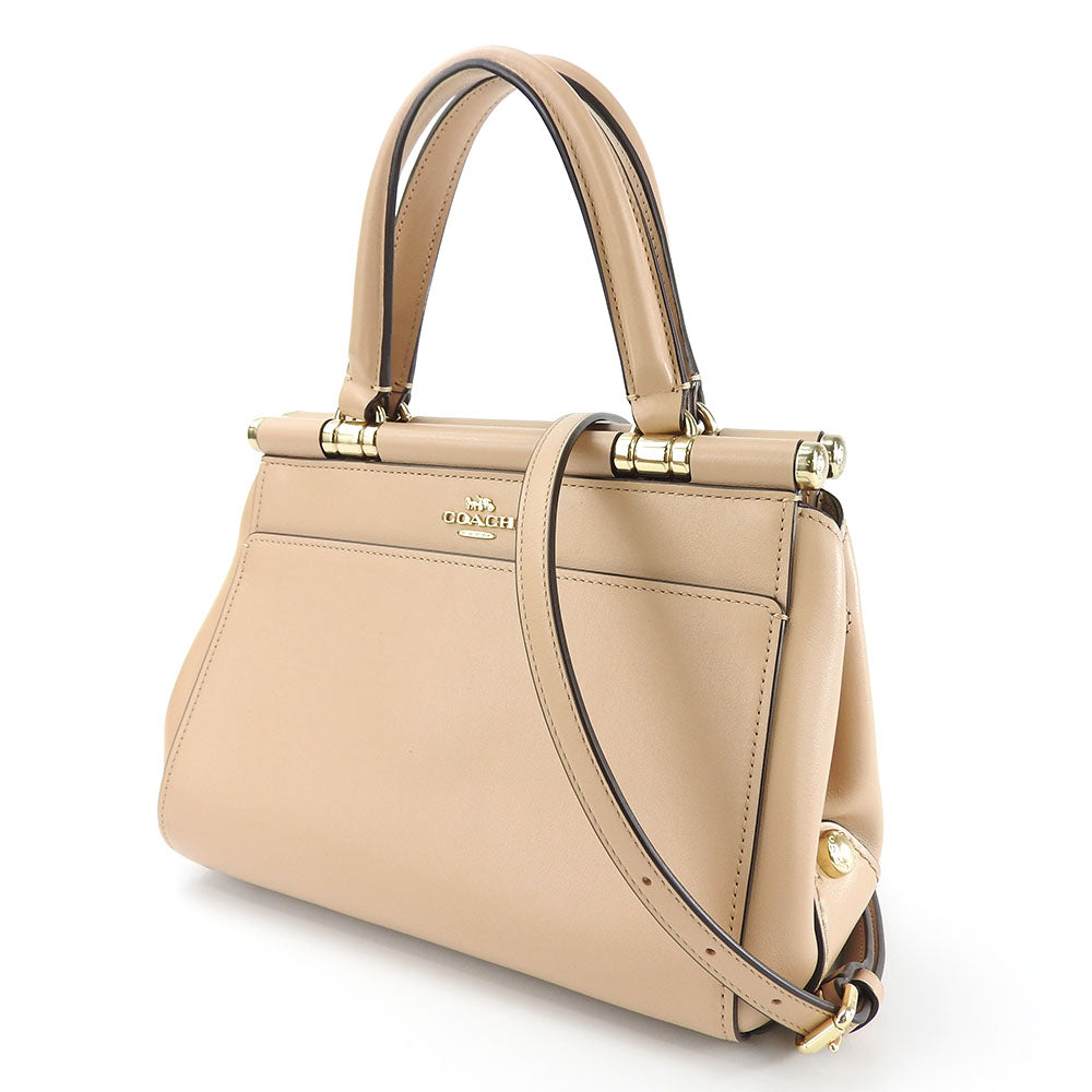 USED COACH Leather Handbag 31918 Beige 2WAY