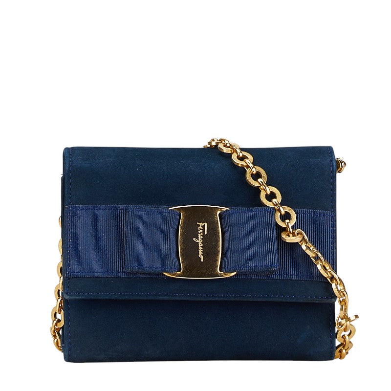 Salvatore Ferragamo Nubuck Vara Ribbon Chain Shoulder Bag