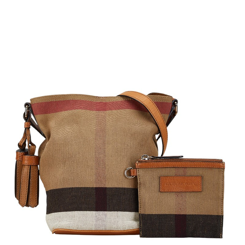 Burberry Ashby Tassel Check Canvas Leather Shoulder Bag