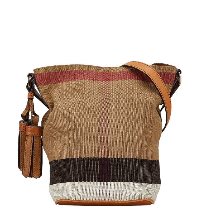 Burberry Ashby Tassel Check Canvas Leather Shoulder Bag