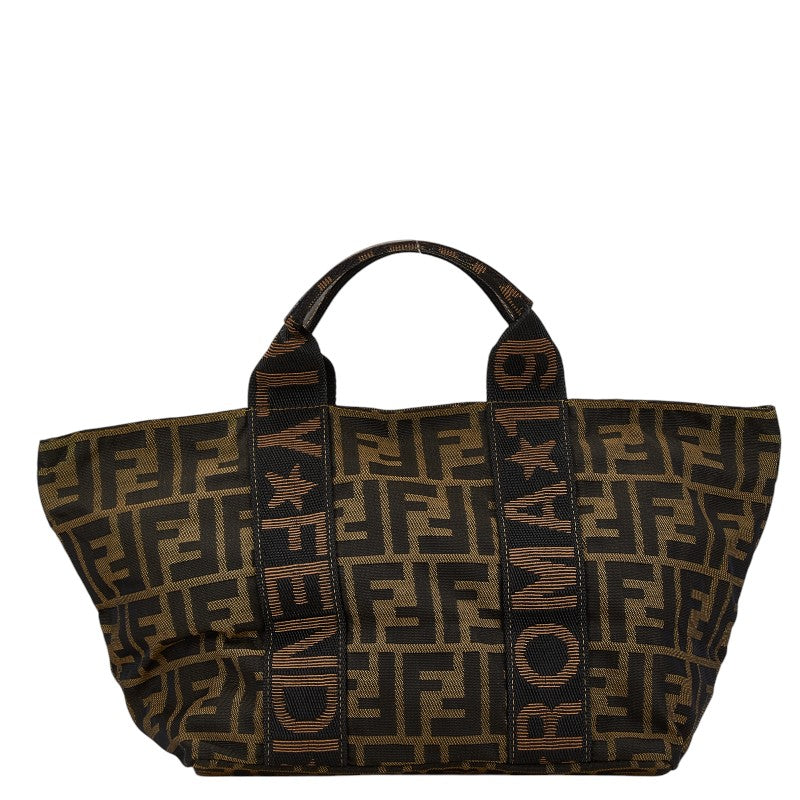 Fendi Zucca Canvas Leather Handbag Brown