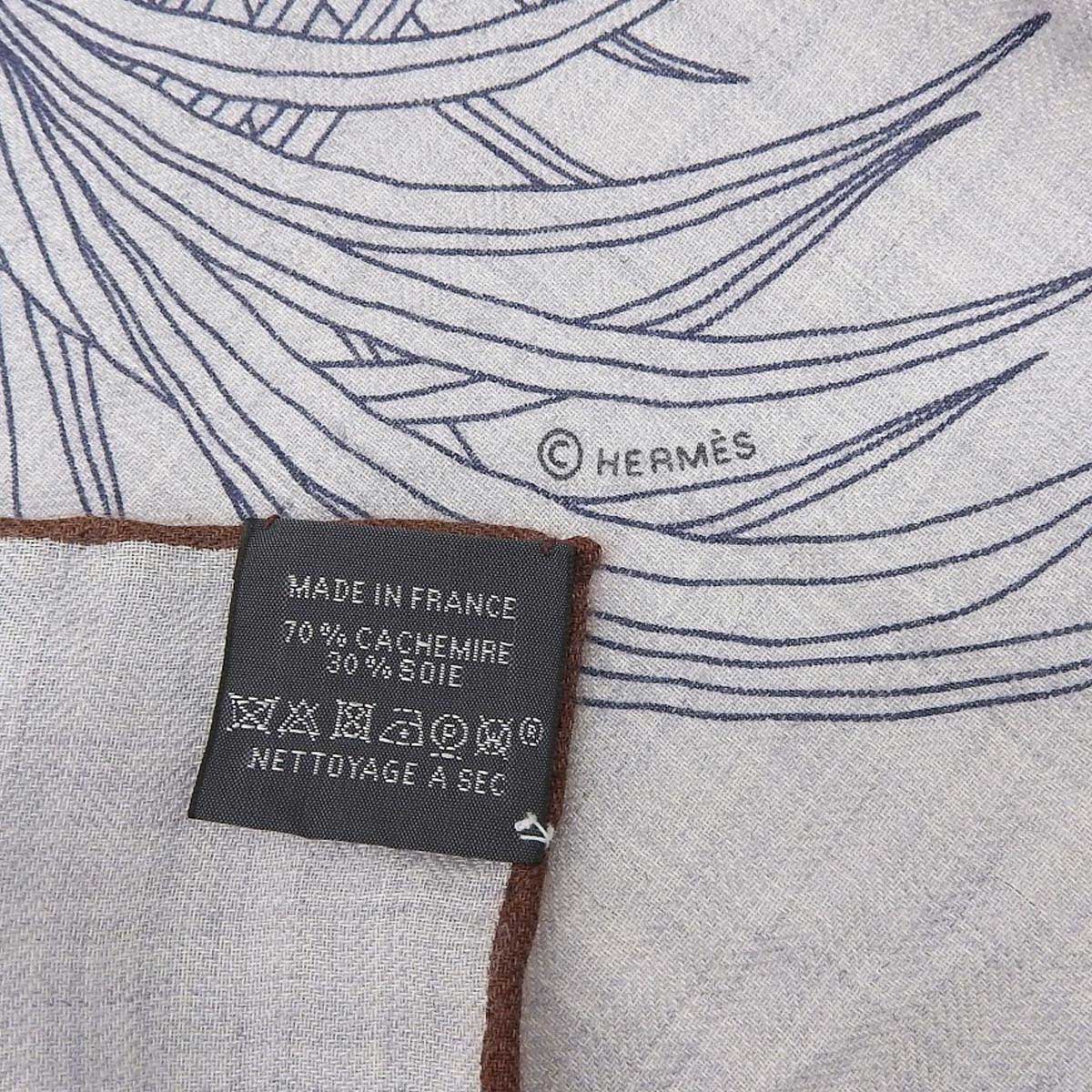 Hermes Cashmere Silk Scarf Gray Multicolor