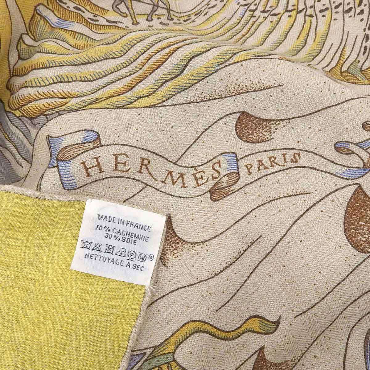 Hermes Scarf Beige Multicolor Silk Cashmere