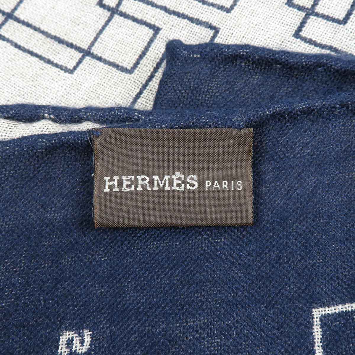 Hermes Beige Navy Cashmere Silk Scarf