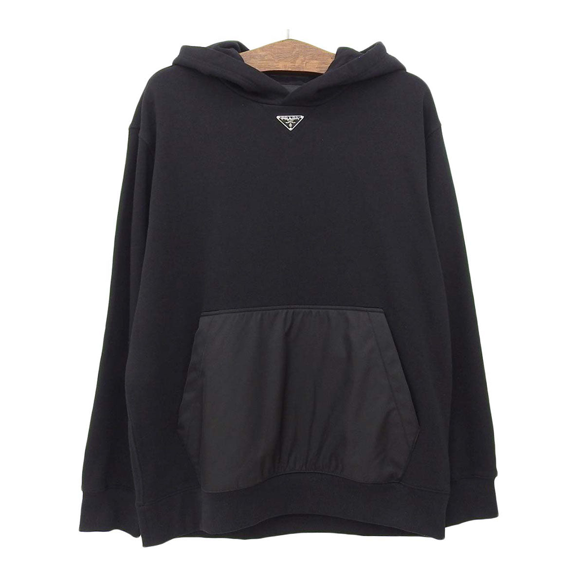 Prada Nylon Cotton Hoodie Sweatshirt Black