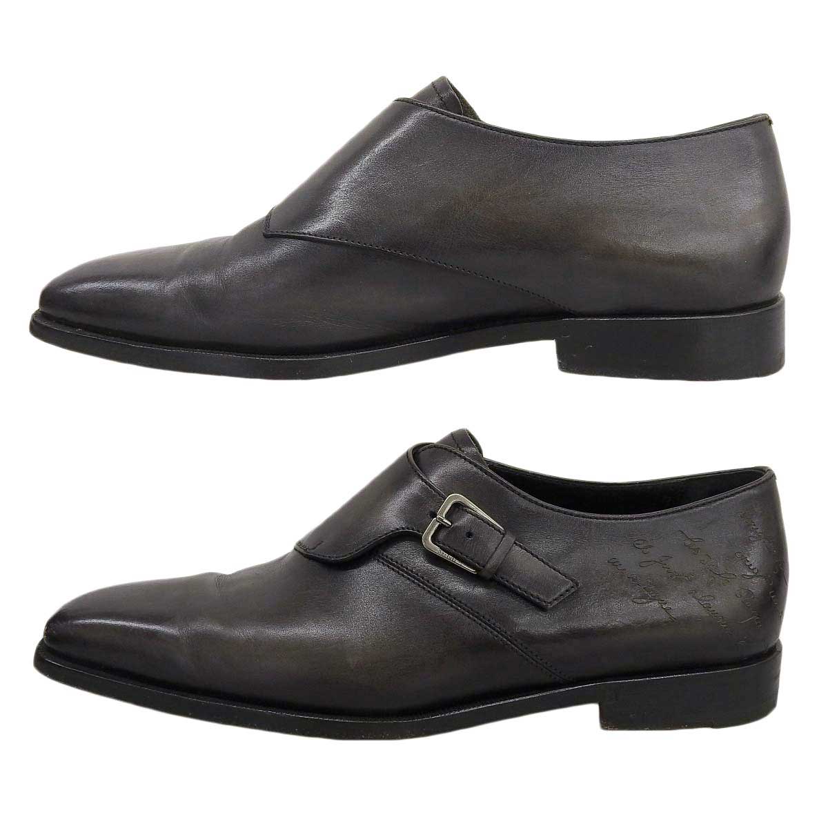 Berluti Leather Monk Strap Shoes Gray