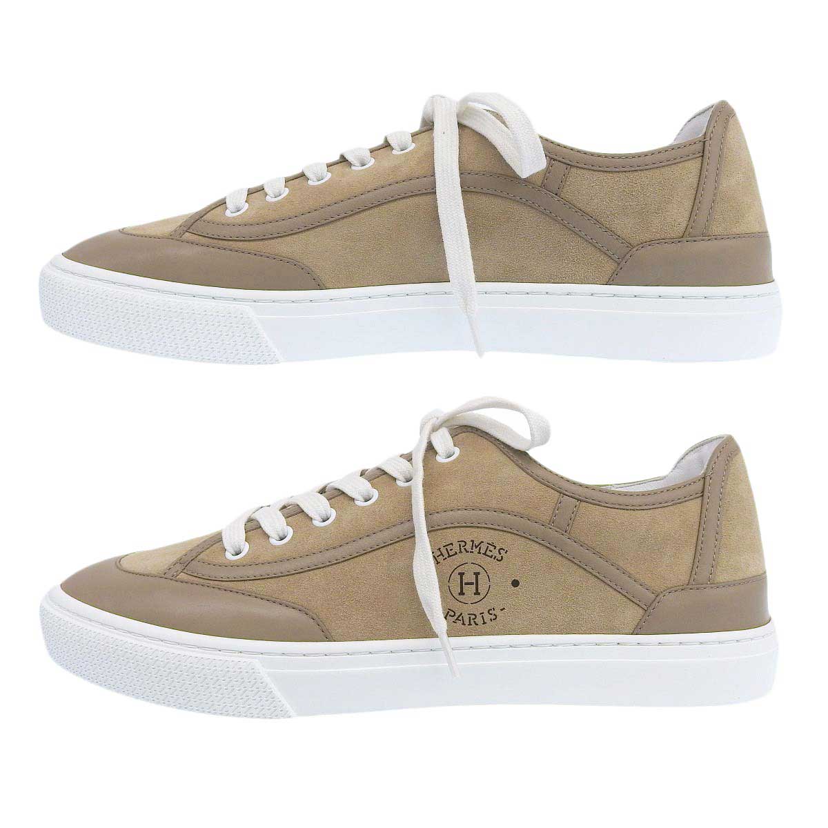 Hermes Suede Leather Sneakers Beige