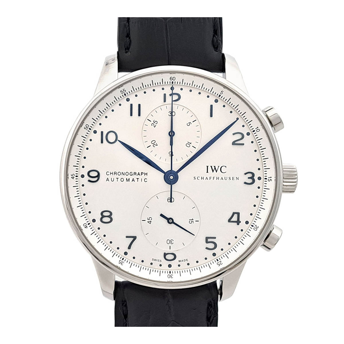 IWC Stainless Steel Leather Chronograph Watch IW371446