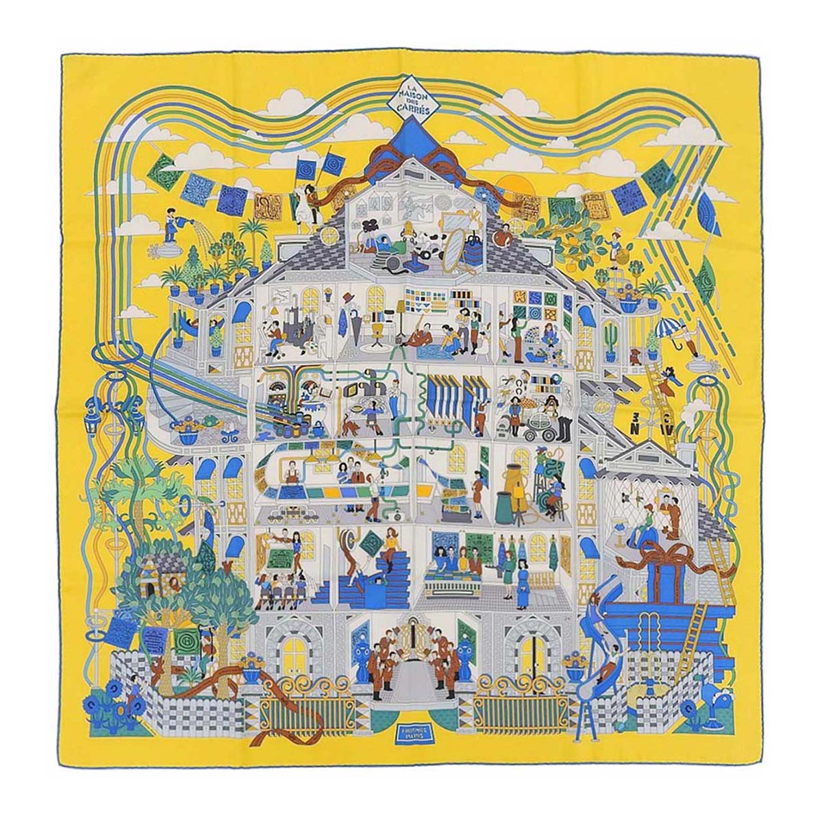 Hermes Silk Scarf Yellow Blue Multicolor