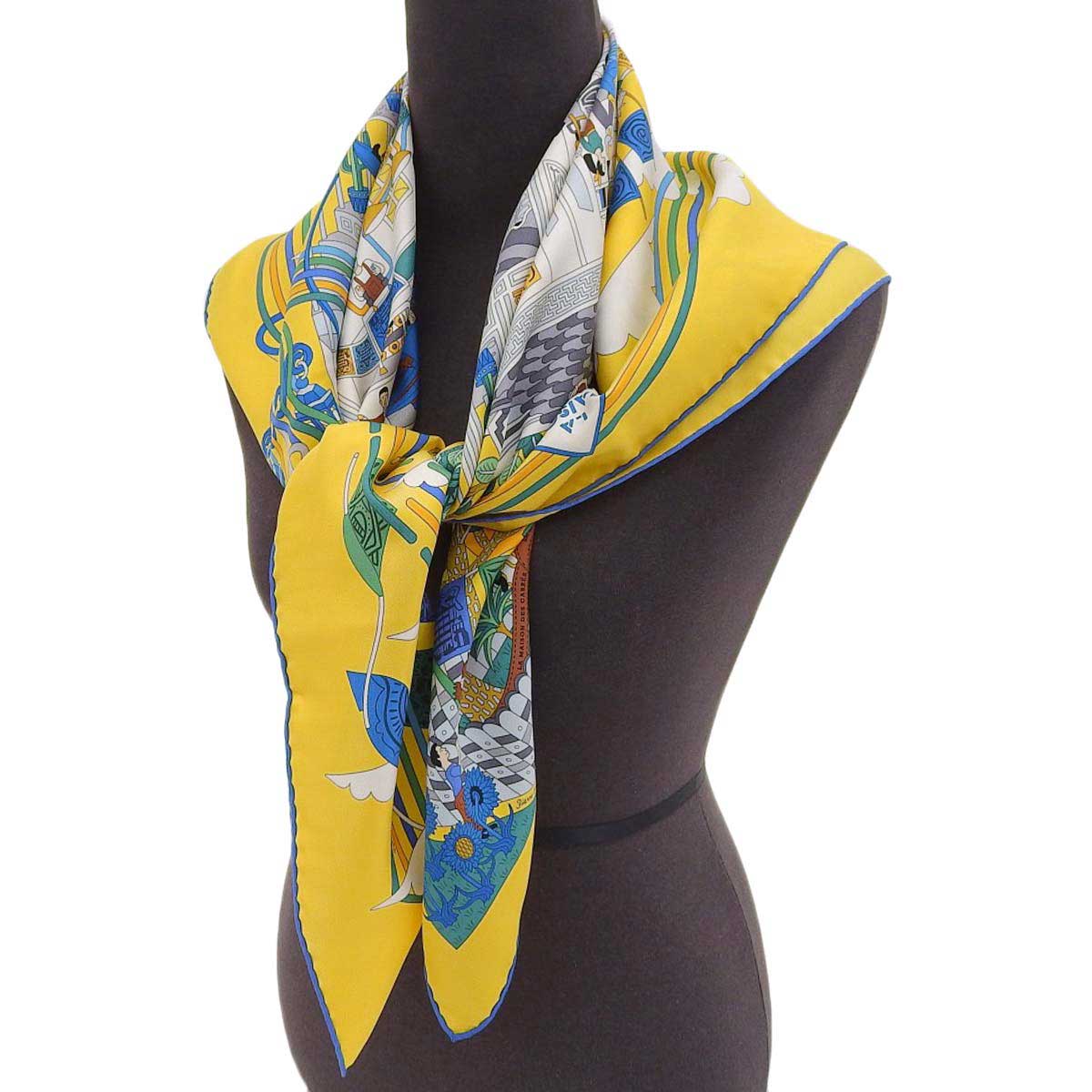 Hermes Silk Scarf Yellow Blue Multicolor